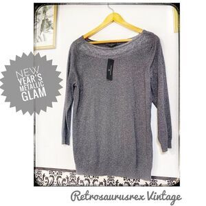 𝅺NWT NYE Silver Metallic Glitter Sweater Large Worthington